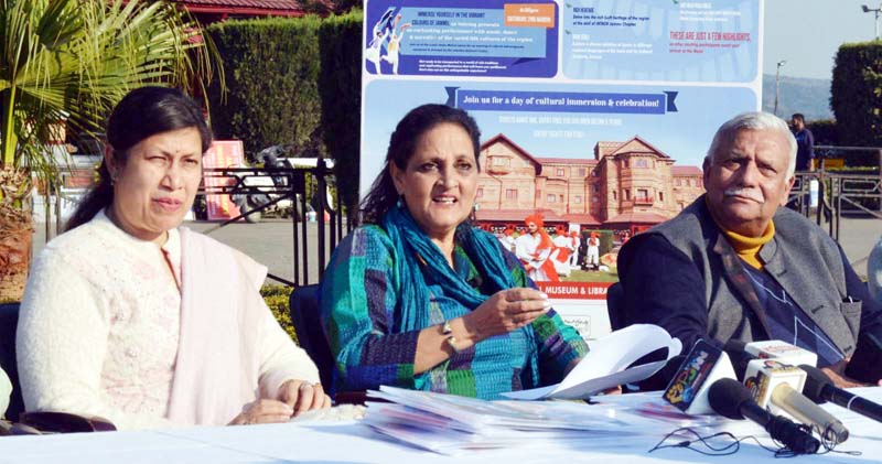 Dr Jyotsna Singh, Director of Amar Mahal Museum and Library addressing a press convention in Jammu on Wednesday.
