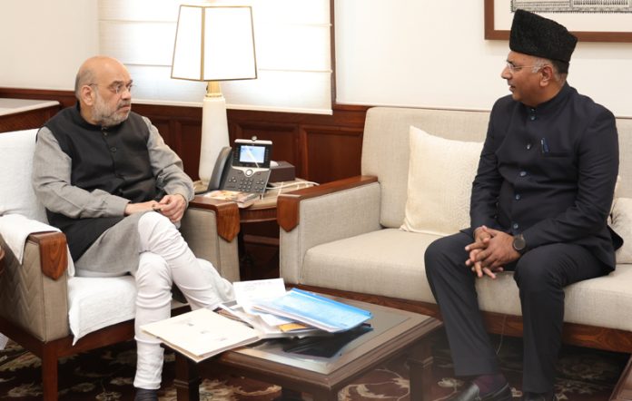 J&K MP Gulam Nabi Khatana in a meeting with Home Minister Amit Shah at New Delhi.