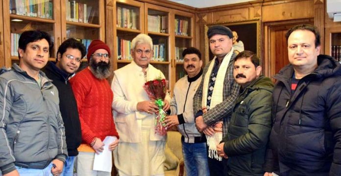 A delegation of All Minority Employees Association of Kashmir meeting with Lt Governor at Srinagar.