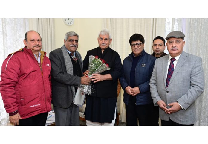 A delegation of HESK during meeting with LG Manoj Sinha in Jammu on Saturday.