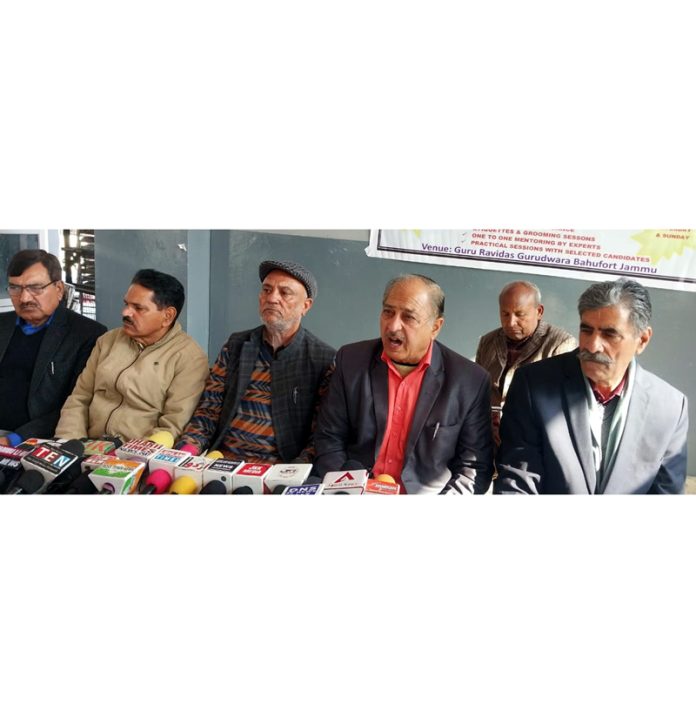 JKRCEA members addressing joint press conference in Jammu on Tuesday. — Excelsior/Rakesh