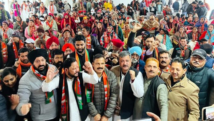 Senior BJP leaders during a joining programme at Mahanpur in Kathua district.