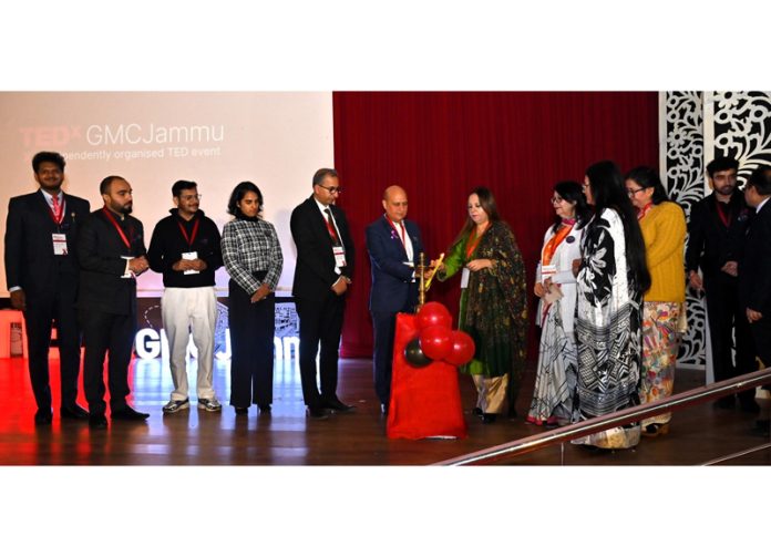 Principal, GMC Jammu, Dr Ashutosh Gupta inaugurating a TEDx event in the college auditorium on Saturday.