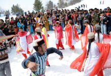 Artists performing during an event at Lal Draman in Doda on Sunday.