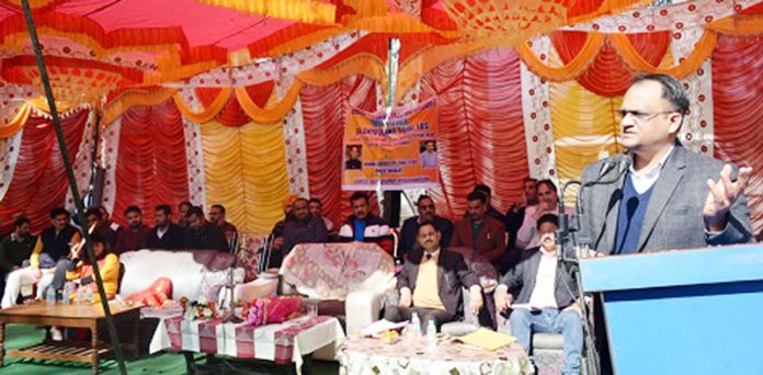 Secretary Tribal Affairs addressing a gathering at border Panchayat Khamba in Nowshera on Thursday.