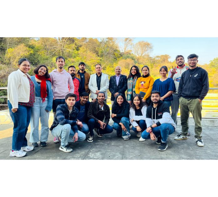 Prof Nitin Upadhyay and the students of IIMC Jammu during a programme on Tuesday.