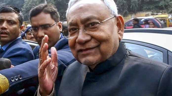 Bihar Chief Minister Nitish Kumar greets the press ahead of the inauguration of a ‘control room’ of Bihar State Disaster Management Authority at Patel Bhawan, in Patna on Wednesday.