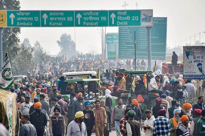 Farmers assemble at the Shambhu border (Punjab-Haryana) for their 'Delhi Chalo' march, near Ambala.