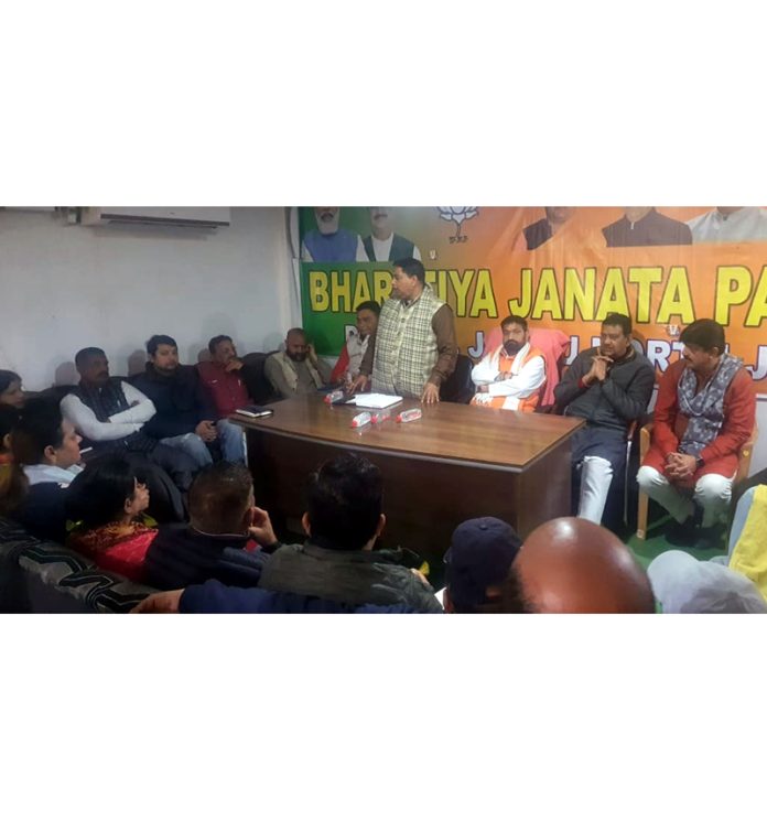 BJP leaders at a party meeting at Jammu on Tuesday.