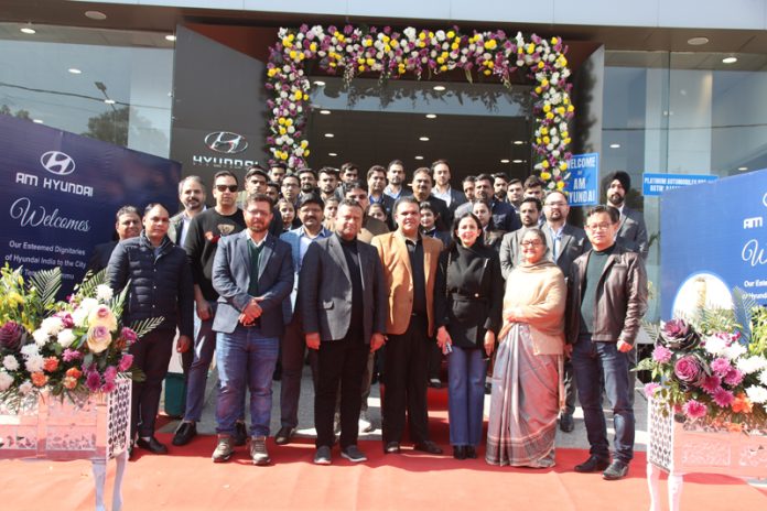 Jatinder Gupta, Chairman, AM Group along with others during opening of a new outlet in Jammu on Wednesday.
