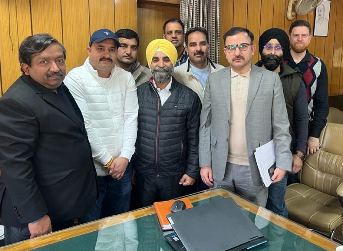 A delegation of Non Gazetted Forest Officers Association during meeting with Addl Chief Secy, Forests, Dheeraj Gupta in Jammu on Friday.