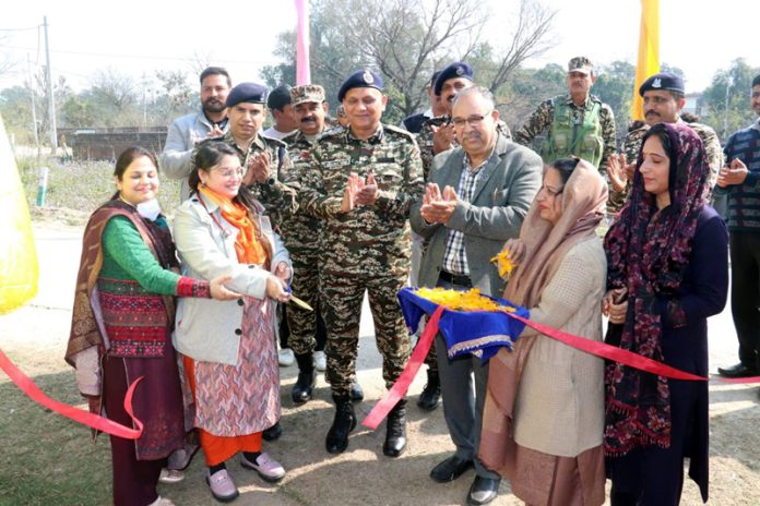 CRPF Commandant Hariom Khare inaugurating free medical camp at Nagrota.