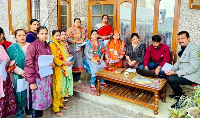 BJP District President Jammu South Rekha Mahajan during a function organised by party workers in Jammu on Sunday.