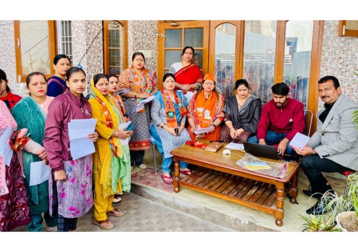 BJP District President Jammu South Rekha Mahajan during a function organised by party workers in Jammu on Sunday.