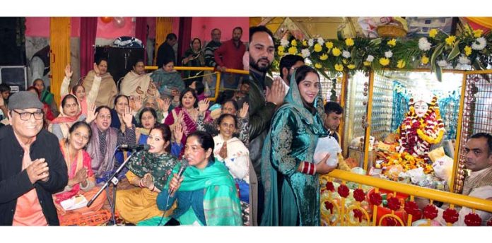 Devotees chanting bhajans and paying obeisance to Baba Lal Dayal Ji at Lal Dwara Temple, Jain Bazar, Jammu. -Excelsior/Rakesh