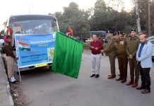 ADGP Jammu Zone, Anand Jain, flagging off a group of students to Bengaluru under the Bharat Darshan Tour, from Jammu on Sunday.