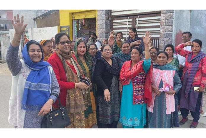 Ex-MLA from NC Bimla Luthra during meeting of women workers in R S Pura on Monday.