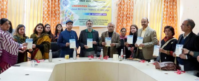 Dr. Jatinder Khajuria, Registrar, CUJ along with other guests during a function held in Jammu on Wednesday.