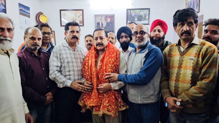 Union Minister Dr Jitendra Singh with different groups of citizens at his Parliamentary office at Jammu on Tuesday.