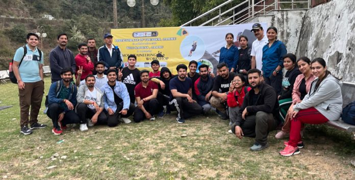 Young enthusiastic participants posing for photograph during a mountaineering workshop at Jhajjar Kotli on Tuesday.