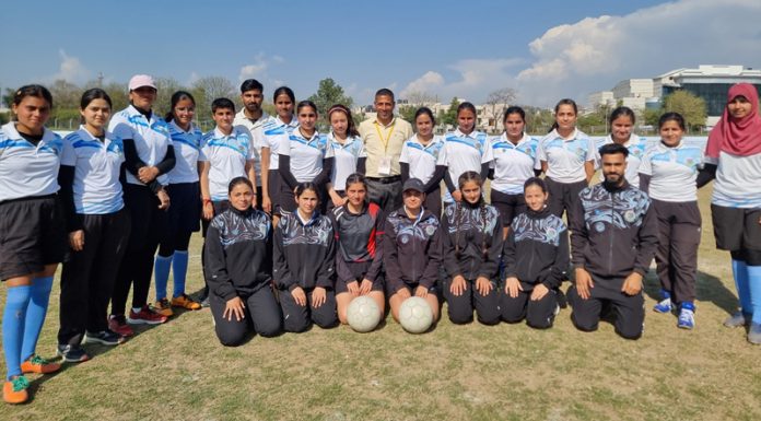 Players posing for group photograph during Goonj-2024 programme at Jammu University on Tuesday.