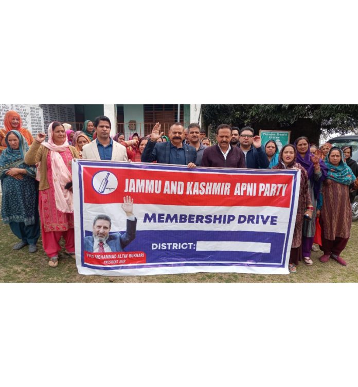 Dr Rohit Gupta kick-starting a membership drive of Apni Party in Aithem Panchayat of Nagrota Block in Jammu on Thursday.