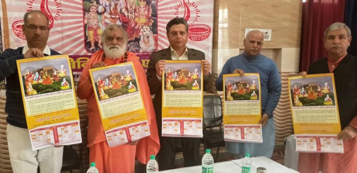 Dignitaries releasing the Sapth- Rishi Samvat calendar for year 5100 at a function at SSK Bohri on Sunday.