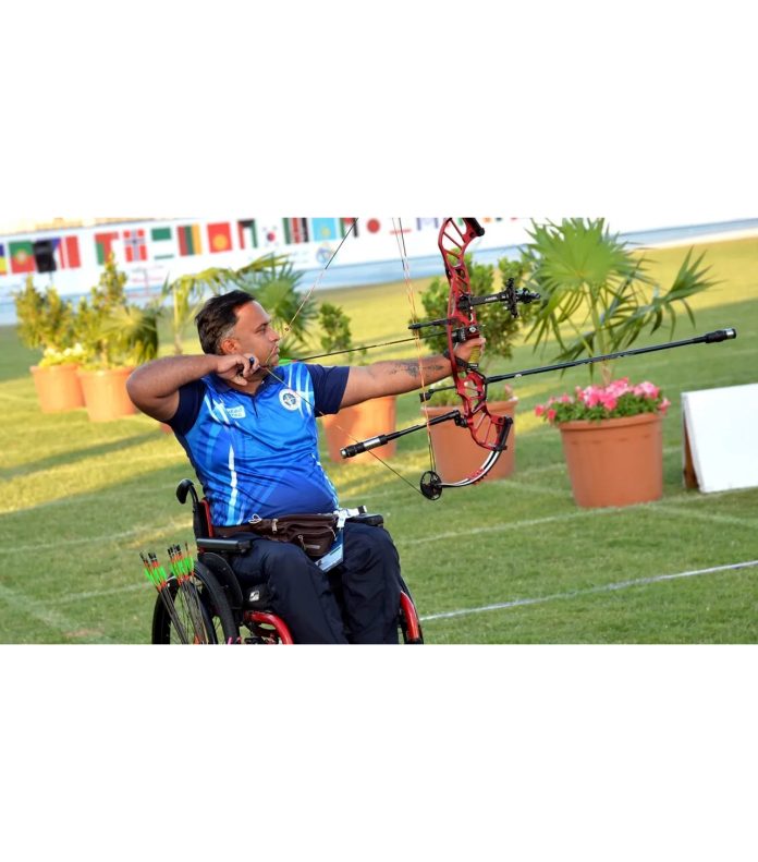 J&K’s Para Archer Rakesh Kumar displaying his skills during an event at Dubai.