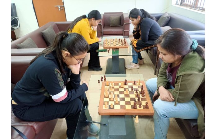 Players displaying keen interest during Chess competition at Jammu University on Tuesday.