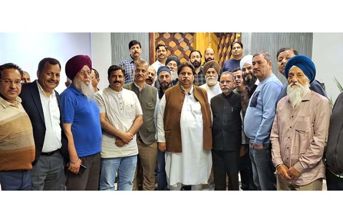 Raman Bhalla interacting with prominent persons of Greater Kailash area in Jammu on Monday.