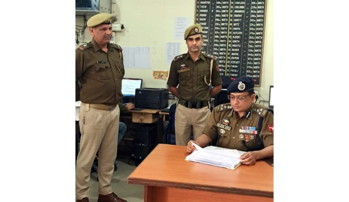 DIG JSK Range, Dr Sunil Gupta, conducting inspection at Lakhanpur Police Station in Kathua district on Saturday.