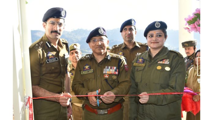 ADGP Jammu, Anand Jain, flanked by DIG UR Range and SSP Reasi, inaugurating a facility in Reasi District on Saturday.