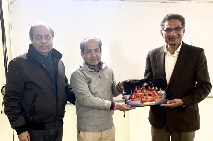 Prof Neeraj Kaul being presented a memento by SMVDU during his special lecture in the university.