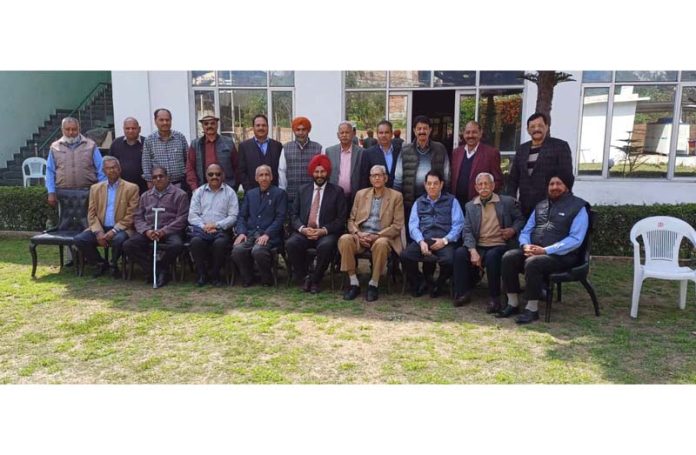 Retired police personnel during their monthly meeting in Jammu on Wednesday.