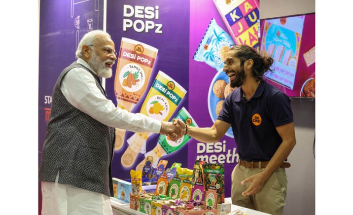 Prime Minister Narendra Modi visiting stalls at Startup Mahakumbh 2024 in New Delhi on Wednesday. (UNI)