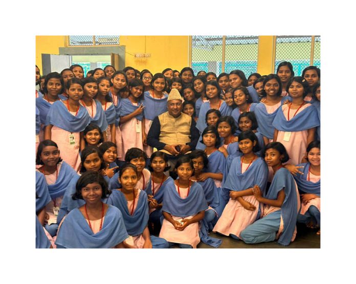 Students of Tribal residential school Odisha posing for a photograph with MP (RS) from J&K, Ghulam Ali Khatana during visit to the school on Wednesday.