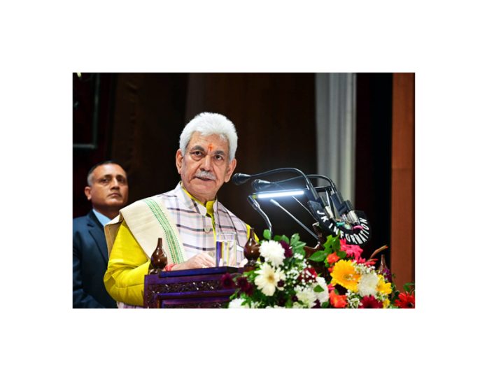 LG Manoj Sinha addressing ‘JK Youth Conclave 2024’ in Jammu on Thursday.