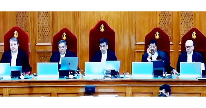 The five-judge constitution bench headed by Chief Justice of India (CJI) Justice D Y Chandrachud at a hearing on the electoral bonds case in New Delhi on Monday.(UNI)