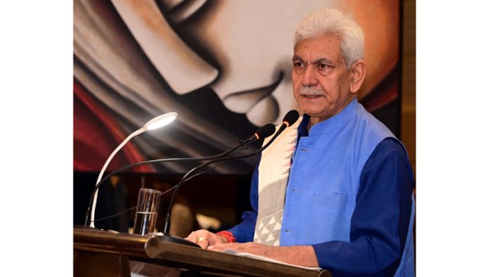 LG Manoj Sinha addressing the ‘Leadership Engagement’ programme.