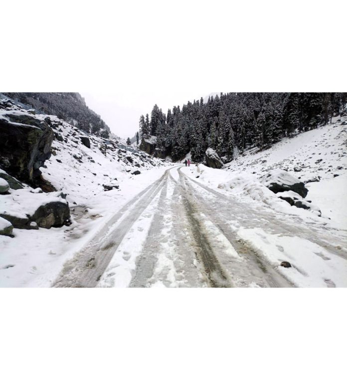 Pahalgam received fresh snowfall on Saturday much to the delight of tourists.(UNI)