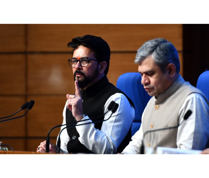 Union Ministers Anurag Thakur and Ashwini Vaishnaw brief the media on Cabinet decisions in New Delhi on Thursday.(UNI)
