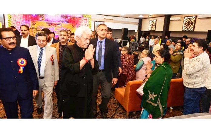 Lt Governor Manoj Sinha during ‘Herath Milan’ at K K Resorts, Bohri on Saturday.