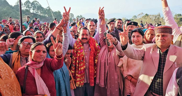 Union Minister Dr Jitendra Singh during election campaign in the remote Panchayats of Ramnagar region in district Udhampur on Monday.