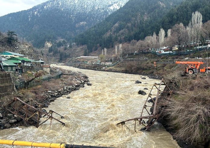 Spot along Jhelum in Uri where three workers were washed away on Sunday. -Excelsior/Aabid Nabi