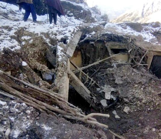 A view of house collapse in which four members of a family were killed in Reasi. -Excelsior/ Romesh Mengi