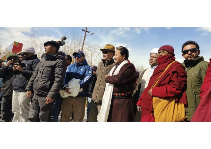 Leaders from Leh at a rally on Wednesday.