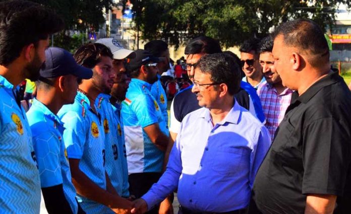 Administrative Officer, J&K Sports Council Sheikh Reyaz Ahmed interacting with players on Saturday. 