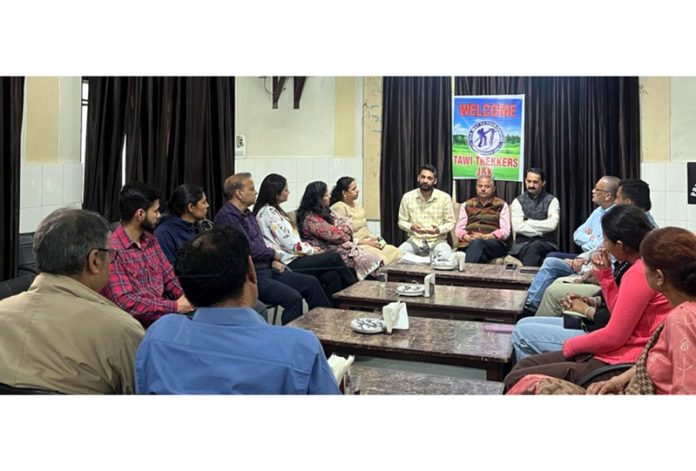 Core Members of Tawi Trekkers J&K during a meeting at Jammu on Friday.