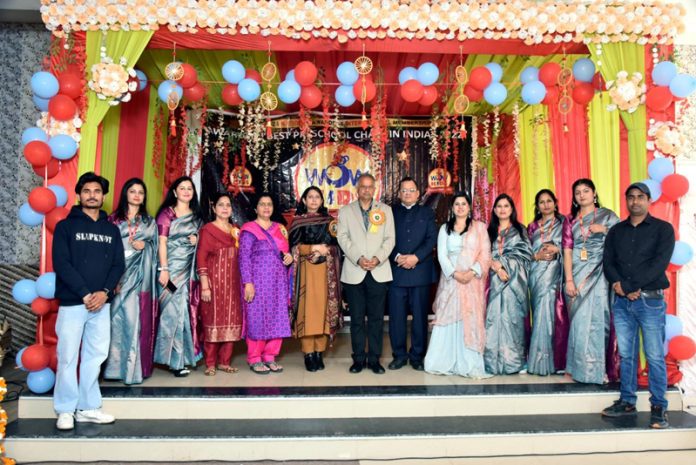 School Management and teaching faculty posing with Chief Guest Ashwani Sharma, Ex-MLA, Bishnah during an event.