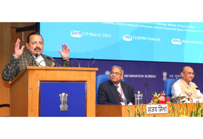 Union Minister Dr. Jitendra Singh speaking after launching  “Common Fellowship Portal” at National Media Centre, New Delhi on Tuesday.